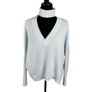 White House Black Market V-neck with detached collar oversized blue sweater sz M